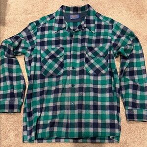 Pendleton Green and Navy Wool Flannel Button Down Shirt